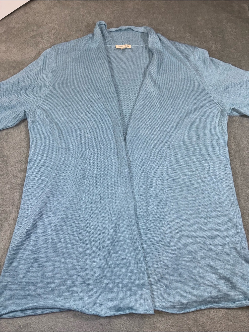 Eileen Fisher 100% Linen Light Blue Open Front Cardigan Size XL